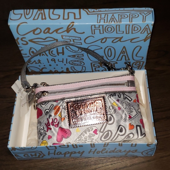 Coach Handbags - New Coach Poppy Graffiti Heart Large Wristlet